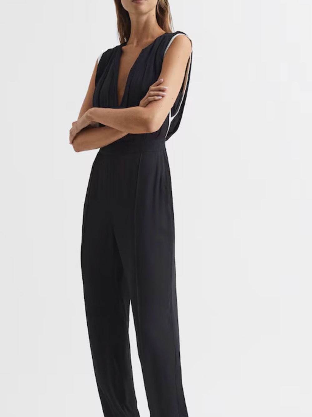 Reiss Celina Elegant Black V-Neck Jumpsuit business Chic Pantsuit romper US 10